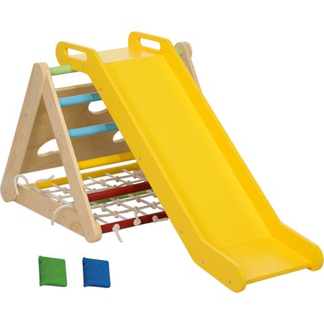 5 en 1 Triangle d'escalade avec toboggan pour enfants - Parcours motricité avec filet d'escalade et sacs de sable inclus (1/5)