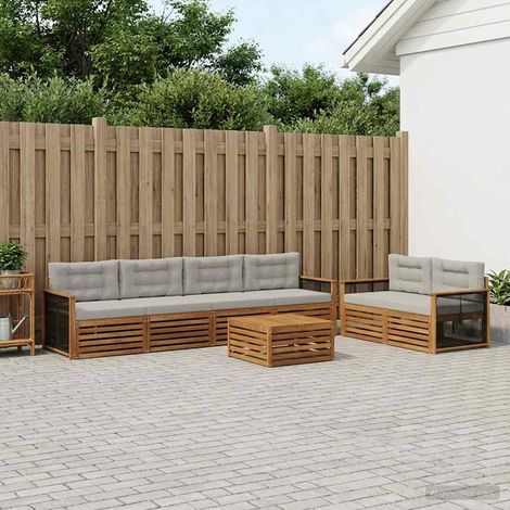 vidaXL Set di divani da esterno 7 pz Naturale e Grigio Chiaro (1/5)