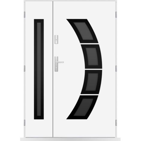 Porte d'entrée double Noam - 130-140-150x208cm - Couleur: Blanc - Poussant: Droit - Dimensions: 90x40 cm (1/2)