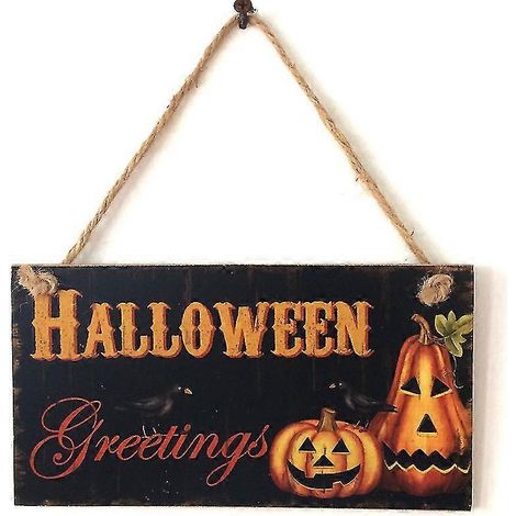 Décoration de fête sur le thème d'Halloween : panneau rectangulaire suspendu en bois (style B) bd (1/4)