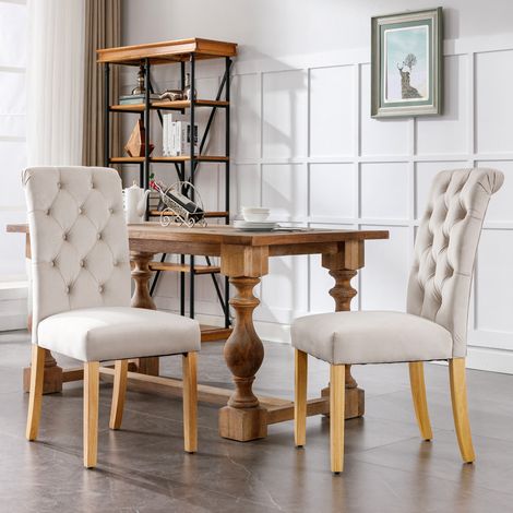 Chaise salle manger lot de 2 velours beige chene OKMYHOME (1/5)