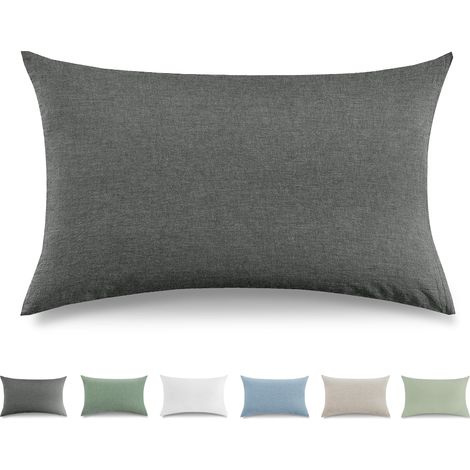 Taie Oreiller 40x60 cm Lot De 2, Housse Coussin 100% Coton Lavé Doux, Aspect Lin Et Respirant, Taie d Oreiller Gris Foncé avec Fermeture éClair (1/5)