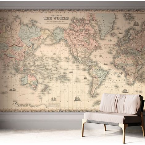 Papier peint adhésif avec colle pour décoration moderne de salon chambre à coucher cuisine et bureau Facile Carte historique 312x219 cm (1/5)