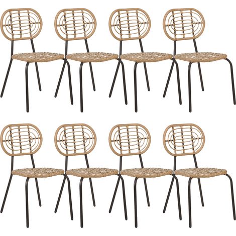 Conjunto de 8 sillas de ratán beige negro natural sintético respaldo trenzado Pratello