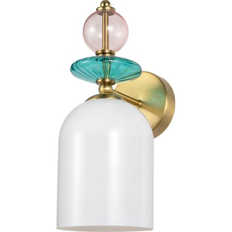Applique Art Déco bianca ovale vetro oro E27 Tropea (1/3)