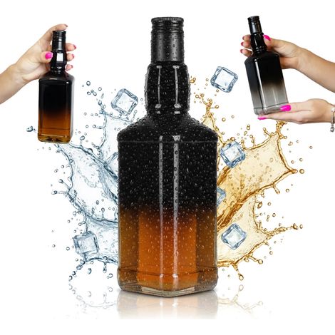 Botella de vidrio DANIEL OMBRE de 500 ml, negra y transparente, para whisky y vodka.