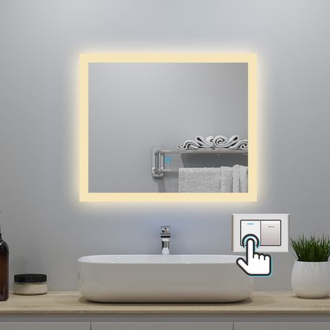 LED Badspiegel 60x50cm mit Beschlagfrei Speicherfunktion 3 Lichtfarbe Dimmbar Honrizontal/Vertikal CE IP44 (1/5)