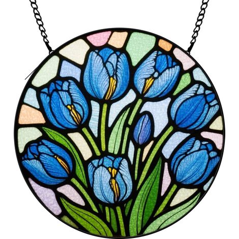15 cm Attrape-soleil fleurs sauvages coucher de soleil, panneau décoratif vitrail, cadeau femme (1/5)