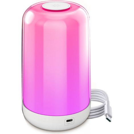 Lámpara de mesilla con control táctil inteligente, luz LED RGB regulable, recargable, lámpara de escritorio infantil, ambiente de camping. (1/2)