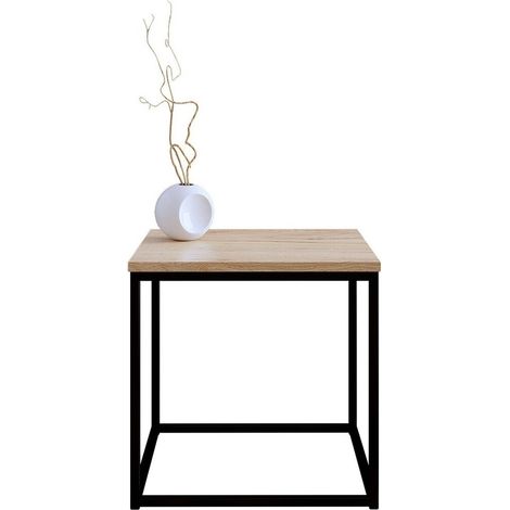 Table basse Germantown 106, Noir mat + chêne, 40x40x40cm, Diamètre: 0, Stratifié, Angulaire