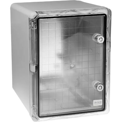 Coffret mural haute-résistance boîtier 400 x 300 x 220 - Porte transparente / Serrure triangle / Plaque / IP65 / ABS (1/5)