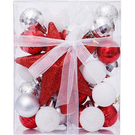 MINKUROW Christbaumkugeln, 30 Stück Christbaumkugeln, Christbaumkugeln-Set, Christbaumkugeln aus Kunststoff, zum Dekorieren von Weihnachtsbaum, Glitzer-Weihnachtsbaumkugeln, 3 cm, rot und weiß (1/4)