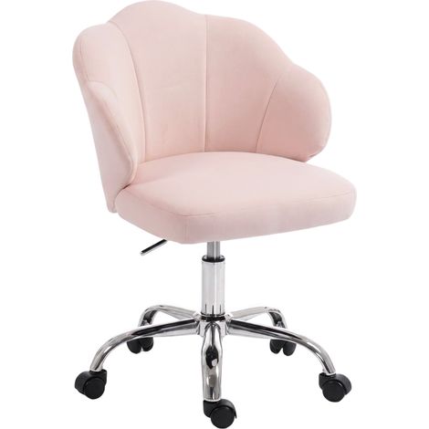 HOMCOM silla de oficina en forma de pétalo con ruedas, de terciopelo con función basculante, asiento ancho, altura ajustable para casa, oficina, rosa (1/5)