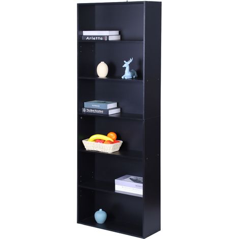 Étagère Relaxdays, HxLxP 178,5x60x24 cm, 6 cases, tablettes réglables, bibliothèque salon, noir
