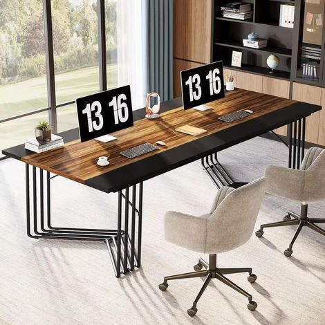 Schreibtisch, Laptop-Schreibtisch 200 cm, Bürotisch für Arbeitszimmer, Schlafzimmer, Braun