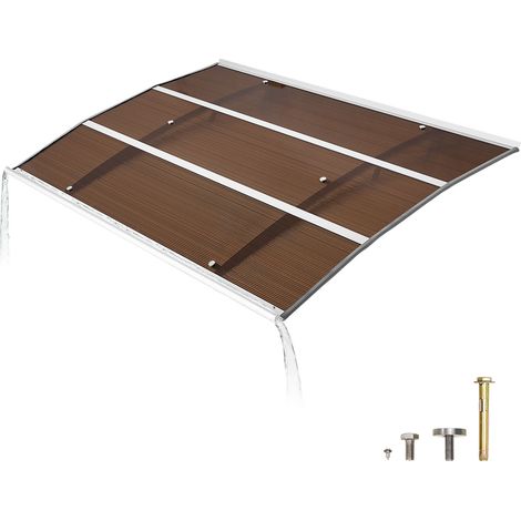 Mophorn Vordach für Haustür 150x100 cm, gebogenes Design mit Entwässerung & Metallhalterung, Schutz vor Regen, Schnee & Sonne, Polycarbonat-Überdachung für Veranda & Terrasse, Braun
