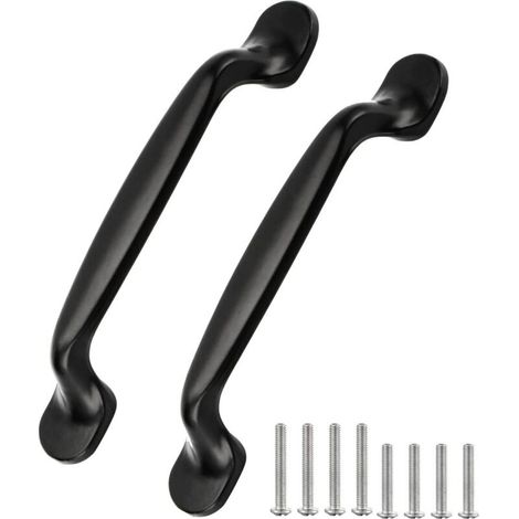 Poignée De Placard - Aluminium - Entraxe 96 mm - Noir Mat - Pour Cuisine Mobilier - Lot De 2