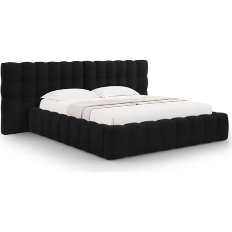Lit coffre avec tête de lit double 200x200cm en velours noir (1/5)