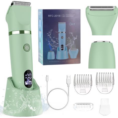 Rasoir multifonction 3 en 1 Scttomon pour femmes : épilateur, rasoir bikini, tondeuse à poils, étanche IPX7, écran LED (vert)-AquaForge (1/5)
