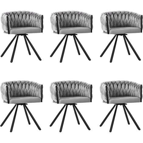 Chaise de salle à manger en velours, lot de 6 chaises grises pivotantes à 360° avec pieds en métal, design moderne pour salon (1/5)