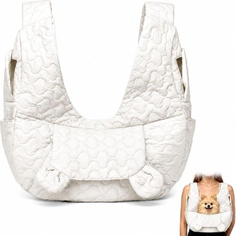 Sac de transport mains libres pour chien jusqu'à 10 kg, poche avant ajustable pour petits chiens, idéal pour les promenades et les activités de plein air, couleur blanche (1/5)