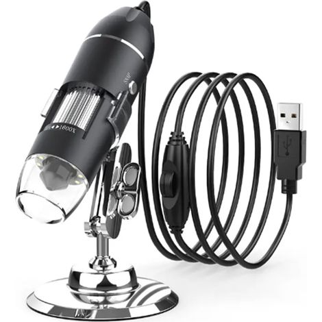 Microscope Électronique Portable, Microscope Numérique HD 1080P avec Éclairage LED Et Support Rotatif 360°, Grossissement 50X À 1600X, Conception Multi-Interface pour L'inspection des Plantes