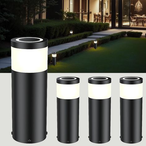 Acier Inoxydable Lampadaire Exterieur, IP65 étanche, Noir 4 Pack Lampe Exterieur sur Pied avec Spike Ground, Hauteur 290 mm avec 5W 3000K COB LED, Luminaire Exterieur sur Pied (1/5)