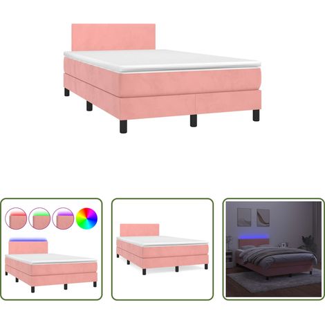 Matratze -  Boxspringbett mit Matratze & LED Rosa 120x190 cm Samt (1/5)