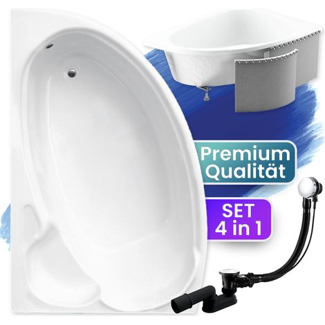 Badewanne Eckbadewanne 140x95 Links mit Styroporverkleidung, Ablauf & Füße GRATIS - Komplettset 4in1 Original Acryl Wanne Siphon - BADLAND FINEZJA (1/5)