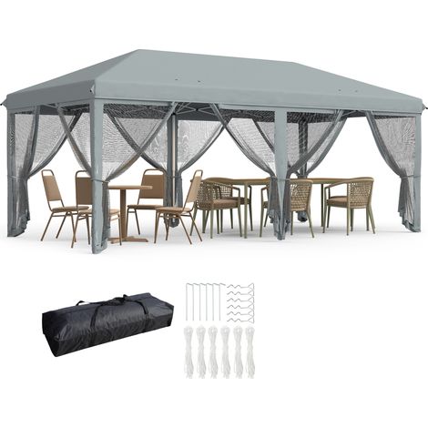 Outsunny 6 x 3m Pop Up Party Tent Canopy with 6 Removable Sidewalls Grey (1/5)