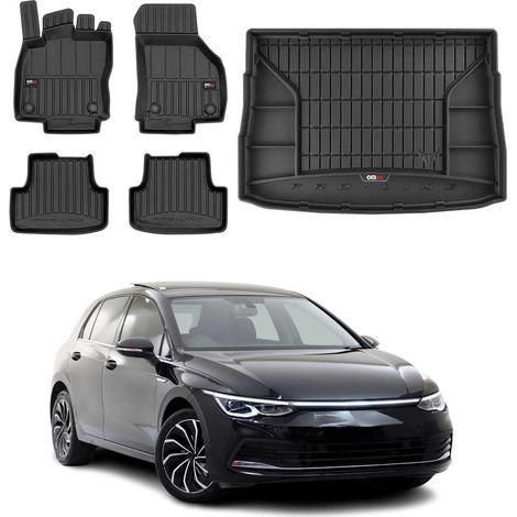 OMAC Kit Tapis de Sol et Coffre pour VW Golf 2019-2022 en Caoutchouc Noir (1/5)