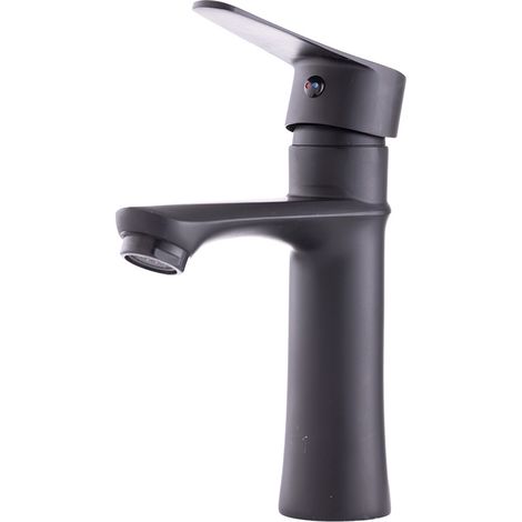 Grifo Lavabo Latón/Zinc, Negro, Agua Caliente-Fría, Latiguillos, Caño Bajo, Monomando [QLI-FA982] (1/5)