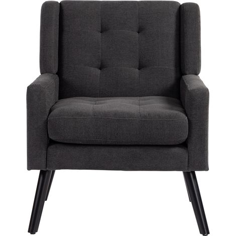 Poltrona imbottita capitonné grigio scuro con gambe in legno 68x76x88 cm HOMVRA (1/5)