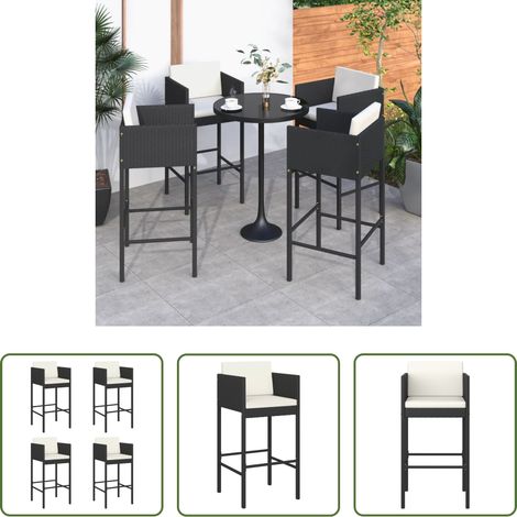 Barstuhl -  Barhocker 4 Stk. mit Kissen Schwarz Poly Rattan (1/5)