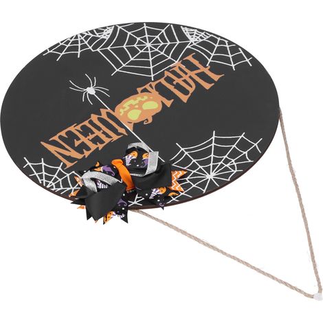 Panneau de bienvenue décoratif en bois avec motif toile d'araignée d'Halloween, à suspendre pour l'intérieur ou l'extérieur, avec nœud. (1/5)