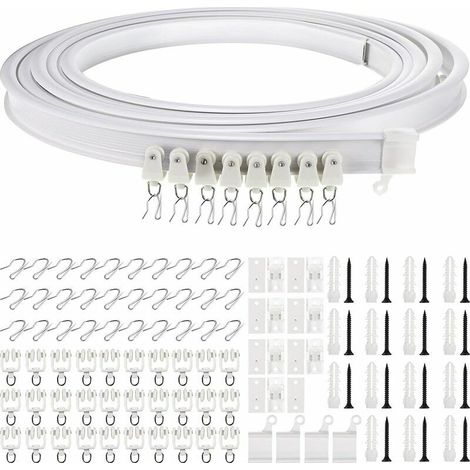 Flexible ceiling curtain track, 5m curved curtain track with silent rollers, foldable support for shower enclosure, bay window, room divider (1/4)