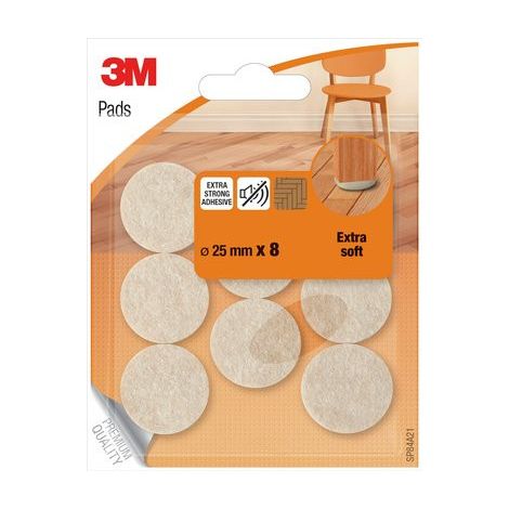 3M almohadillas protectoras para el suelo, de fieltro, diámetro 25 mm, blíster de 8 piezas 22 piezas