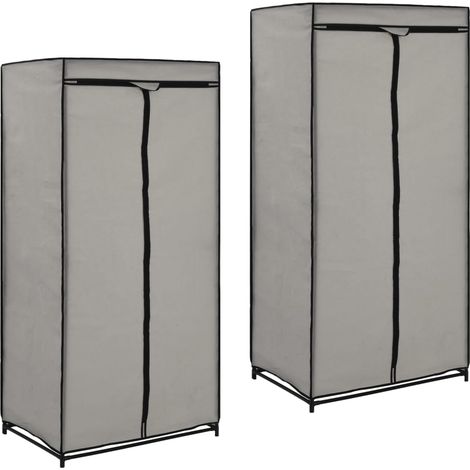 Lot de 2 Armoires de rangement Garde-robes - Meuble de Rangement Style Contemporain Gris 75x50x160 cm BV761216 - BonneVie (1/5)