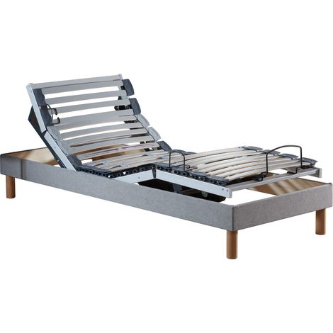 lit électrique de relaxation multi lattes lisse Gris 90 x 190 cm