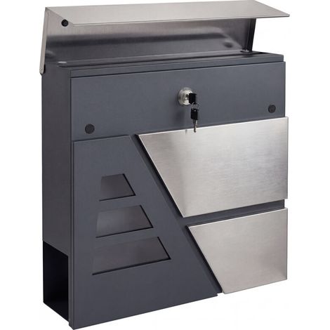 Boîte aux lettres murale extérieure étanche avec porte-journaux et 2 clés, gris anthracite