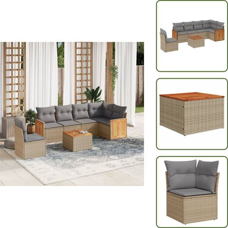 Muebles de exterior - vidaXL Set sofás de jardín 7 piezas y cojines ratán sintético beige - Sofás de jardín con cojines