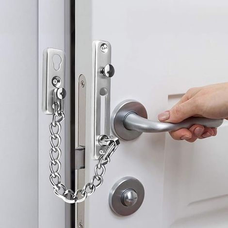 Türkette – Sicherheitskette für Innentüren – Türriegel – Sicherheitskette – Einbruchschutz – Diebstahlsicherung – Türsicherheit – mit Schrauben – silber – Kettenschlösser für Innentüren und zusätzlich (1/4)