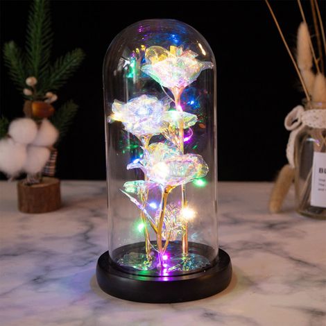 Rose Préservée - Rose dans Dôme en Verre avec Éclairage LED - Cadeau pour Saint-Valentin Fête des Mères Noël Anniversaire - 1 Pièce (1/5)