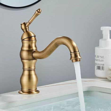 Mitigeur de Lavabo Rétro,Pivotant à 360° Robinet Salle de Bain, Mitigeur Lavabo en Laiton, Mitigeur Salle de Bain avec Valve en Céramique Neuve, Dorée (1/5)