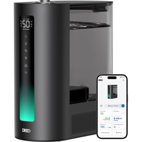 Humidificateur d'air intelligent pour grandes pièces, brume chaude et froide pour chambre, autonomie jusqu'à 60 h, capteur d'humidité précis, diffuseur d'arômes (1/5)