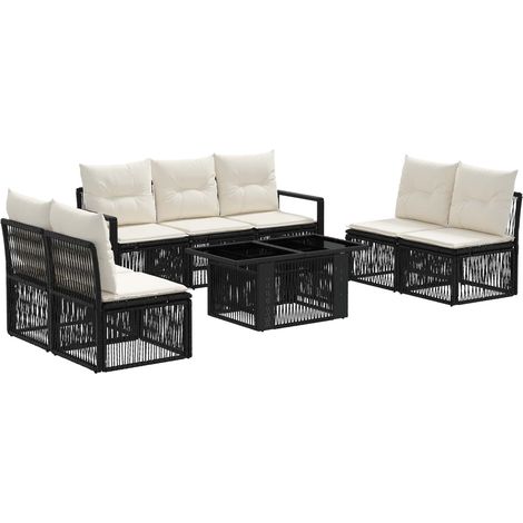 Conjunto de sofás de jardín 8 uds. Negro y Blanco Crema vidaXL (1/5)