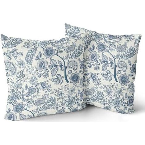 Blaue Kissenbezüge im chinesischen Stil, 40 x 40 cm, 2er-Set, Vintage-Blumenmuster, für Sofa-/Bank-/Auto-Polsterung im Landhausstil, wendbar – kompatibel mit Standard-Kissenfüllungen mit 40 cm Durchme