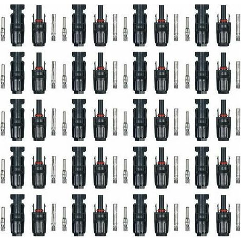 Connecteur male et femelle photovoltaique MC4, connecteur de module solaire photovoltaique, (nouveau style sans cle) 20 paires (1/4)
