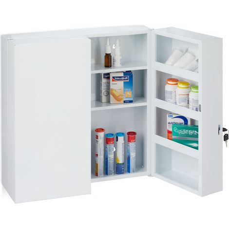 Relaxdays – Armoire à pharmacie XXL verrouillable en acier blanc – 11 casiers – Dimensions 53x52,5cm – Pour rangement sécurisé des médicaments