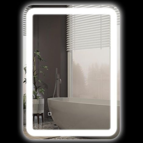 Miroir de salle de bain rectangulaire LED fonction anti-buée luminosité réglable fonction mémoire 70 x 50 cm argent (1/5)